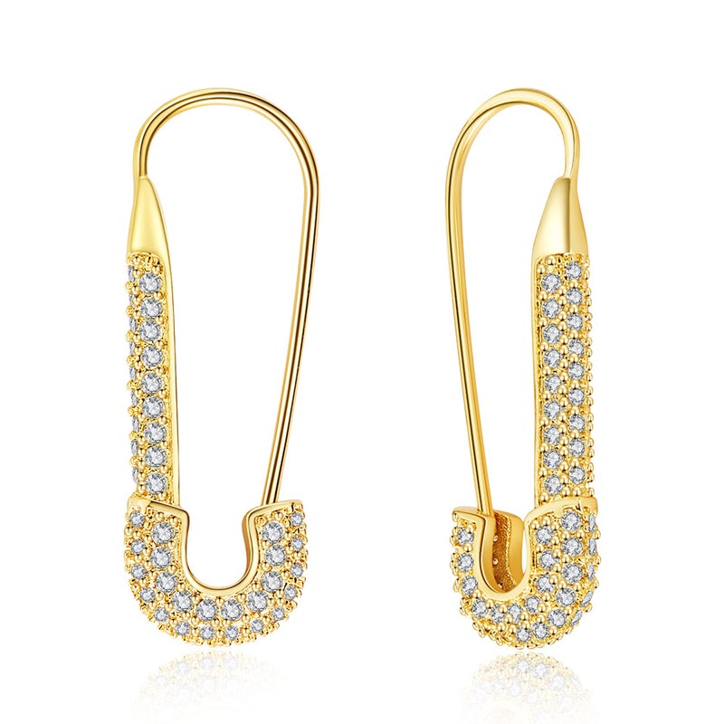SANNYRA Safety Pin Earrings for Women, 14K Gold Paperclip Earrings for Women Trendy, Minimalist Dangle Hoop Paper Clip Ear Hoop Studs Daily Jewelry - Image 1